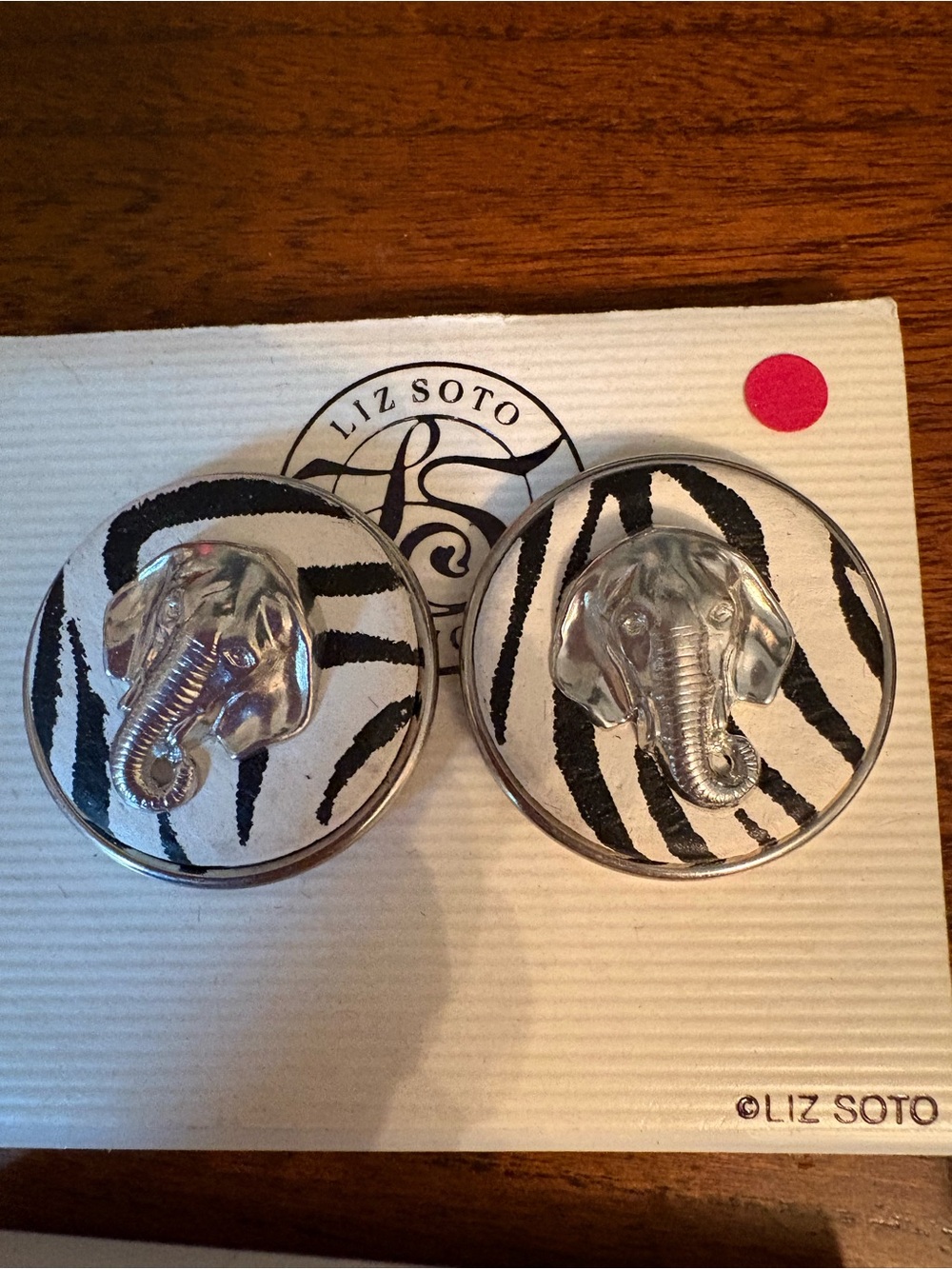 Vintage Liz Soto Elephant Earrings - Silver & White